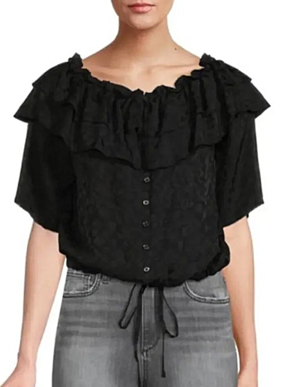 Zadig & Voltaire Tease Jac Leo Silk Off Shoulder Top in Black Size M